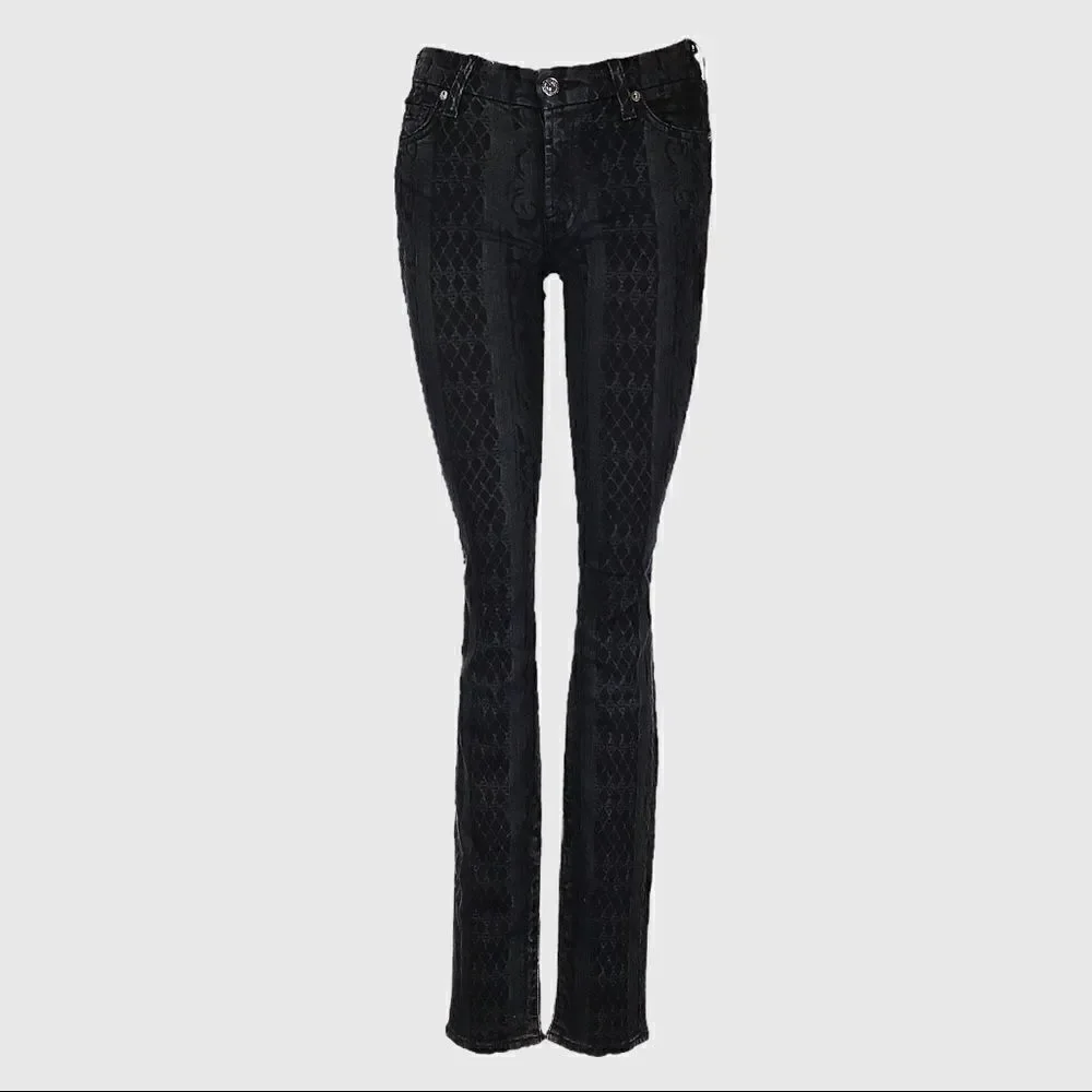 7 All Mankind Goth Victorian Print Black Skinny Jean 25 Low Rise Brocade Stretch